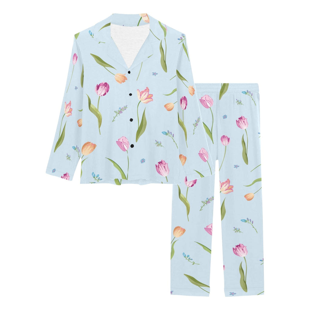 Watercolor Tulips pattern Women's Long Pajama Set