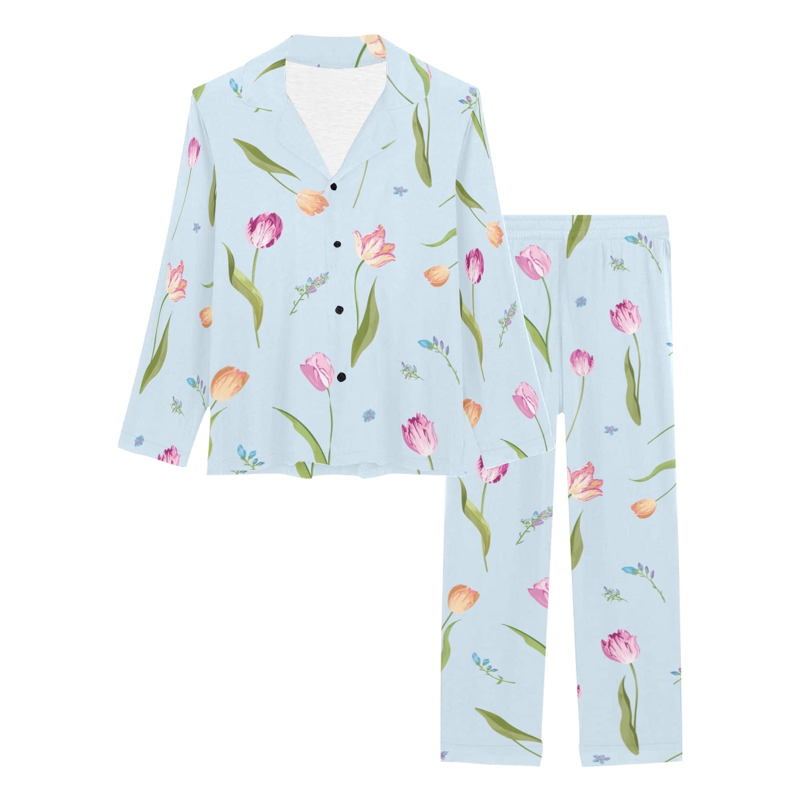 Watercolor Tulips pattern Women's Long Pajama Set