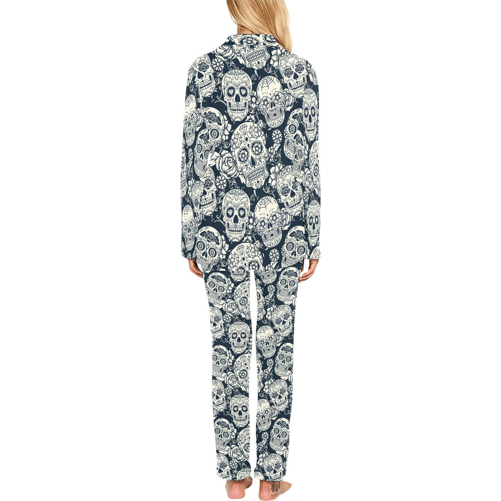 Sugar skull black white pattern Women's Long Pajama Set