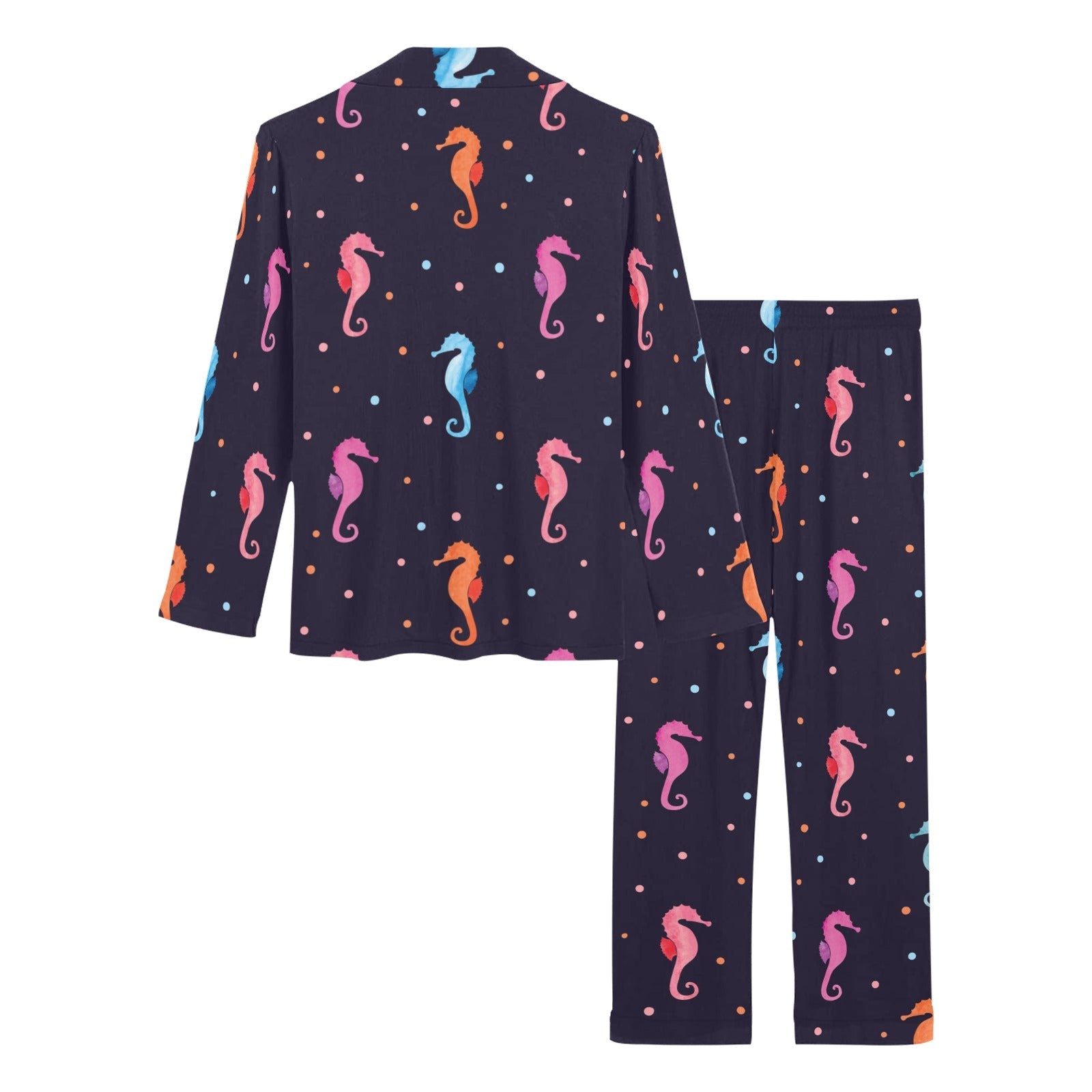 Watercolor colorful seahorse pattern Women's Long Pajama Set