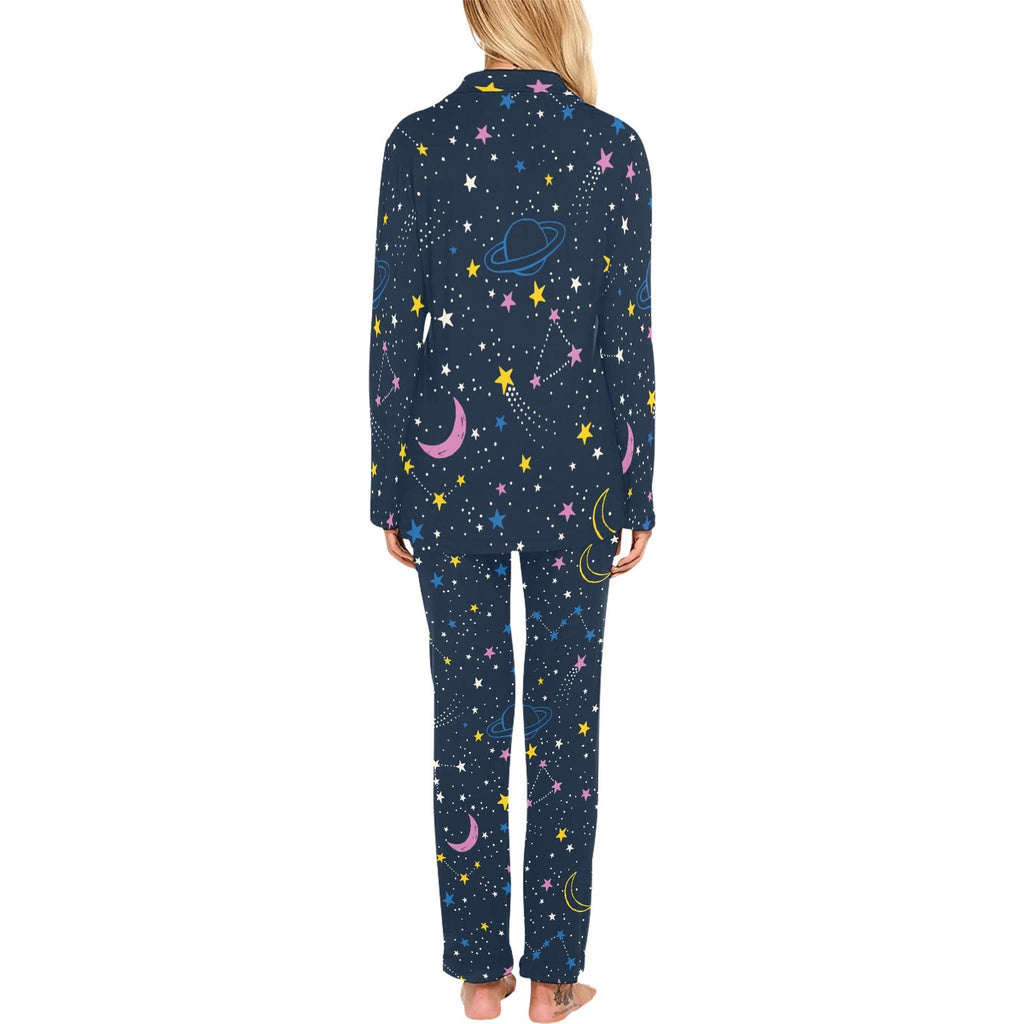 space pattern with planets, comets, constellations Women's Long Pajama Set