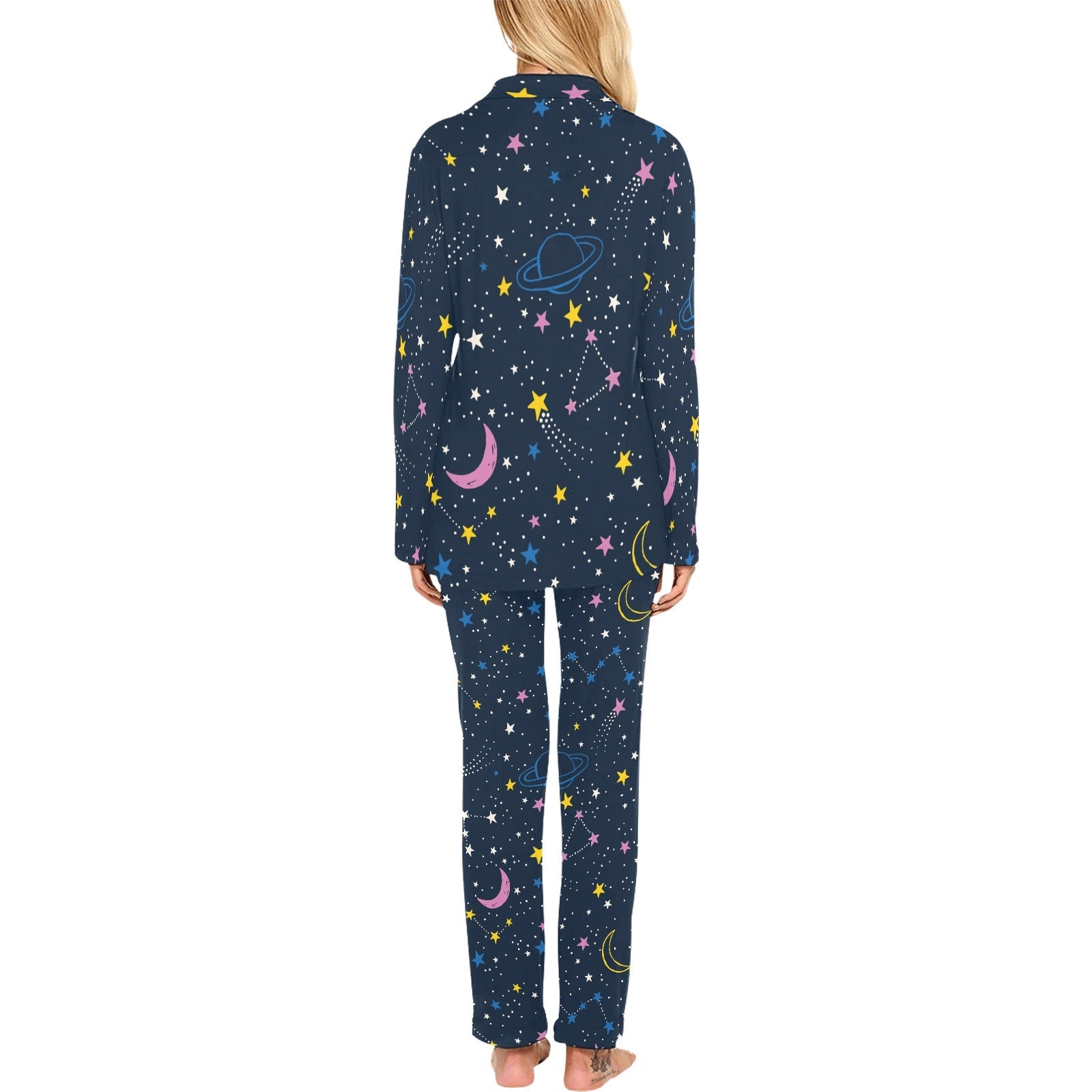 space pattern with planets, comets, constellations Women's Long Pajama Set