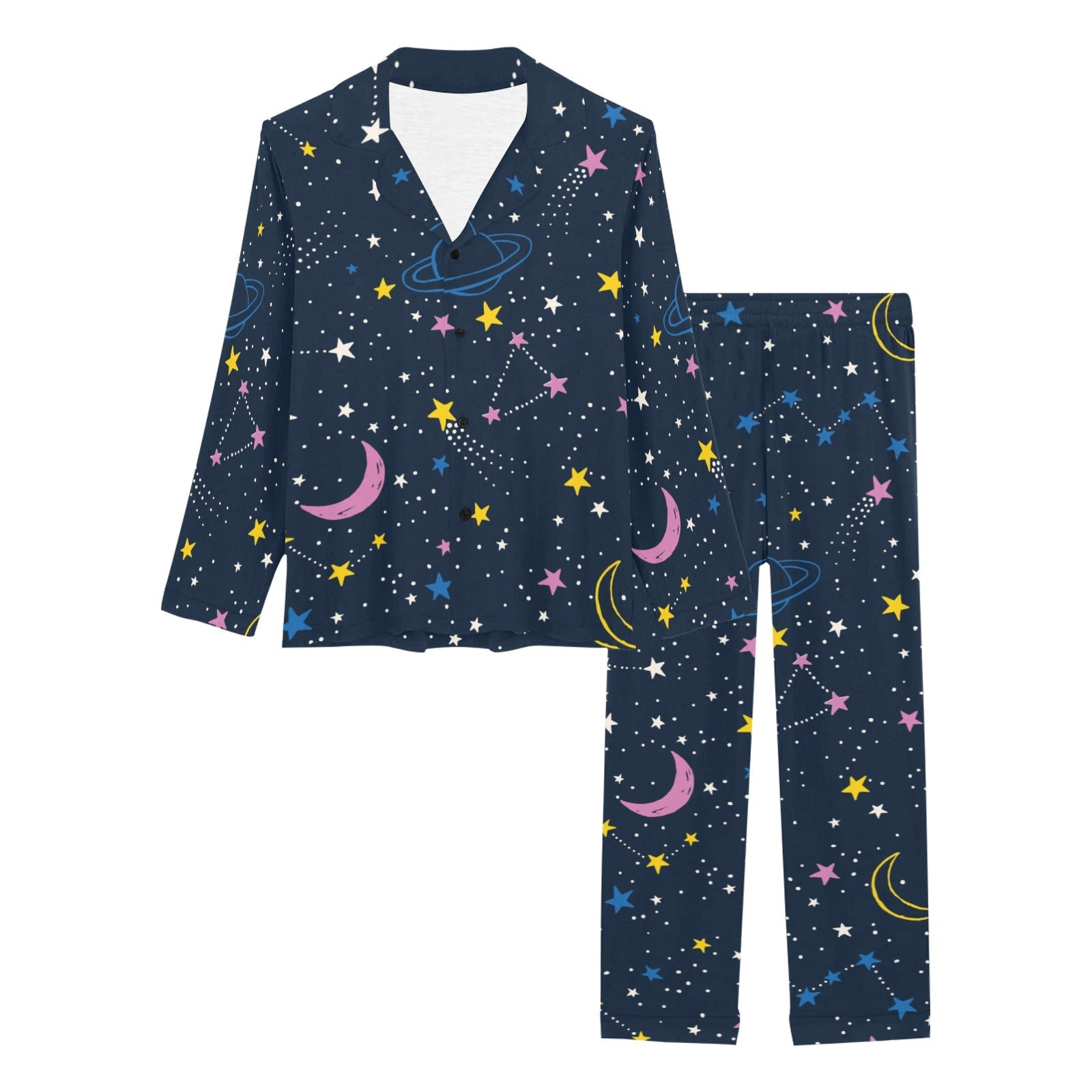 space pattern with planets, comets, constellations Women's Long Pajama Set