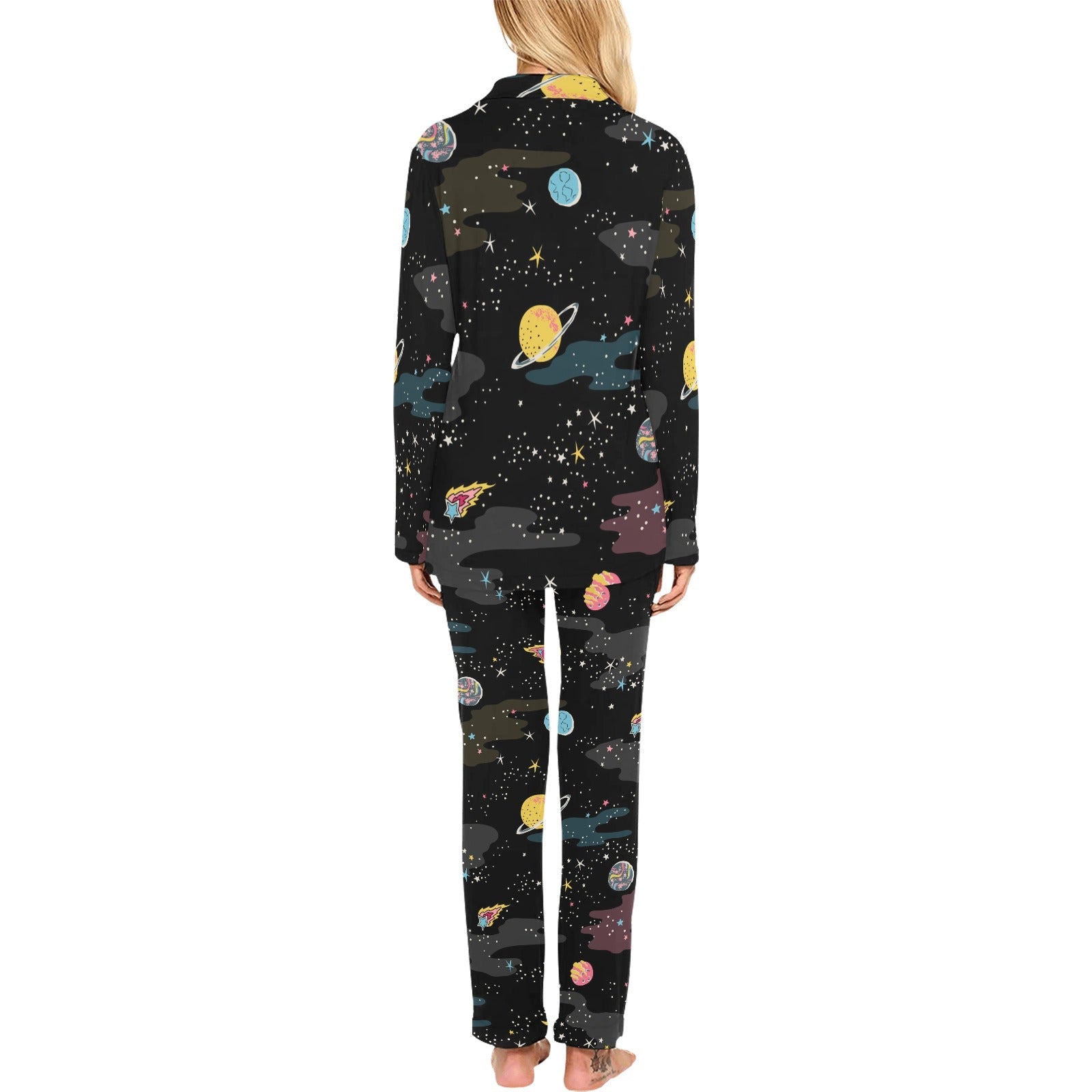 space pattern Women's Long Pajama Set