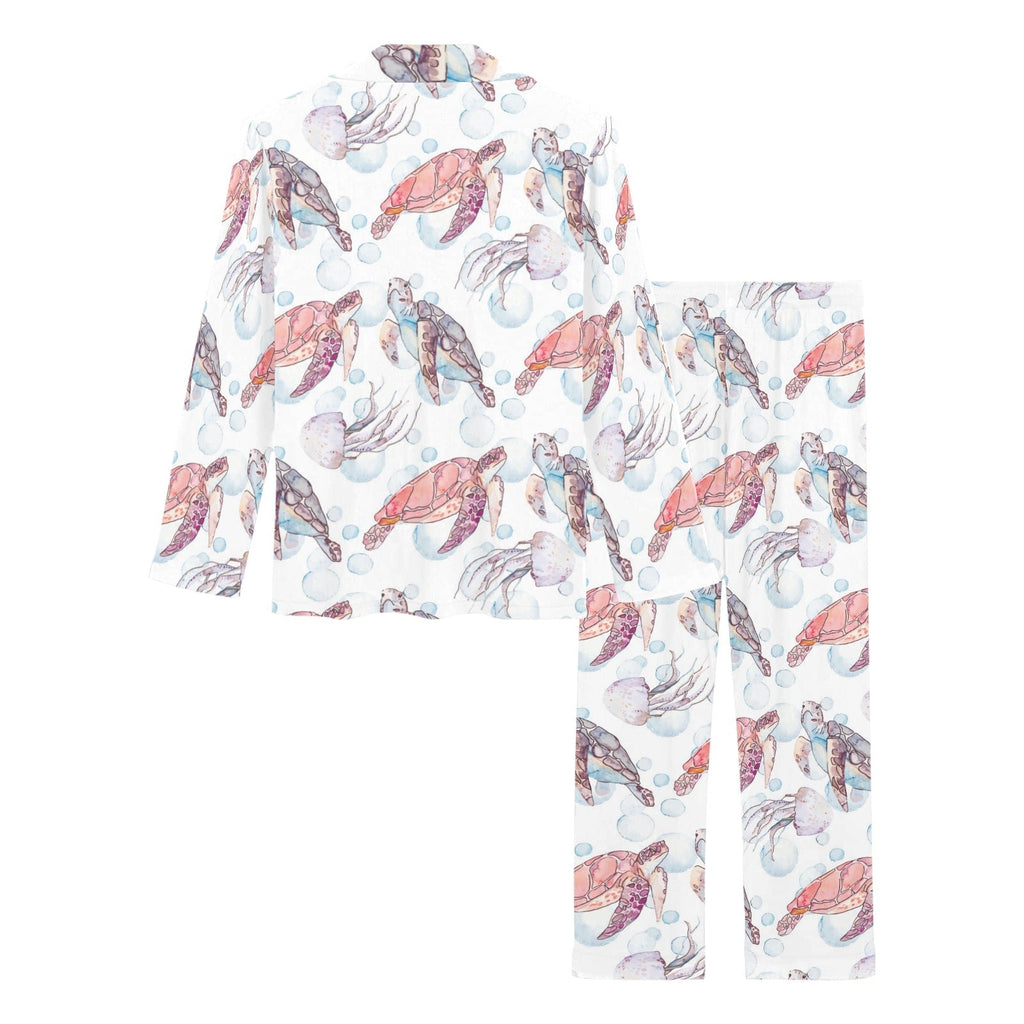 Watercolor sea turtle jellyfish pattern Women's Long Pajama Set