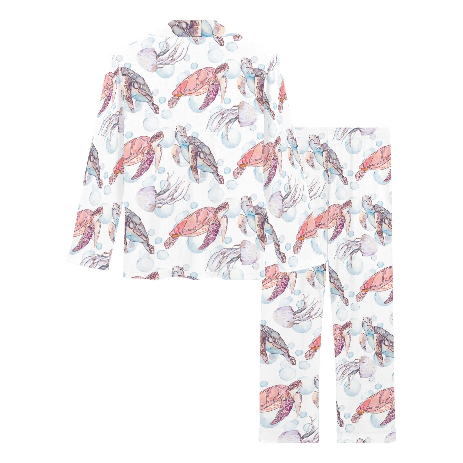 Watercolor sea turtle jellyfish pattern Women's Long Pajama Set