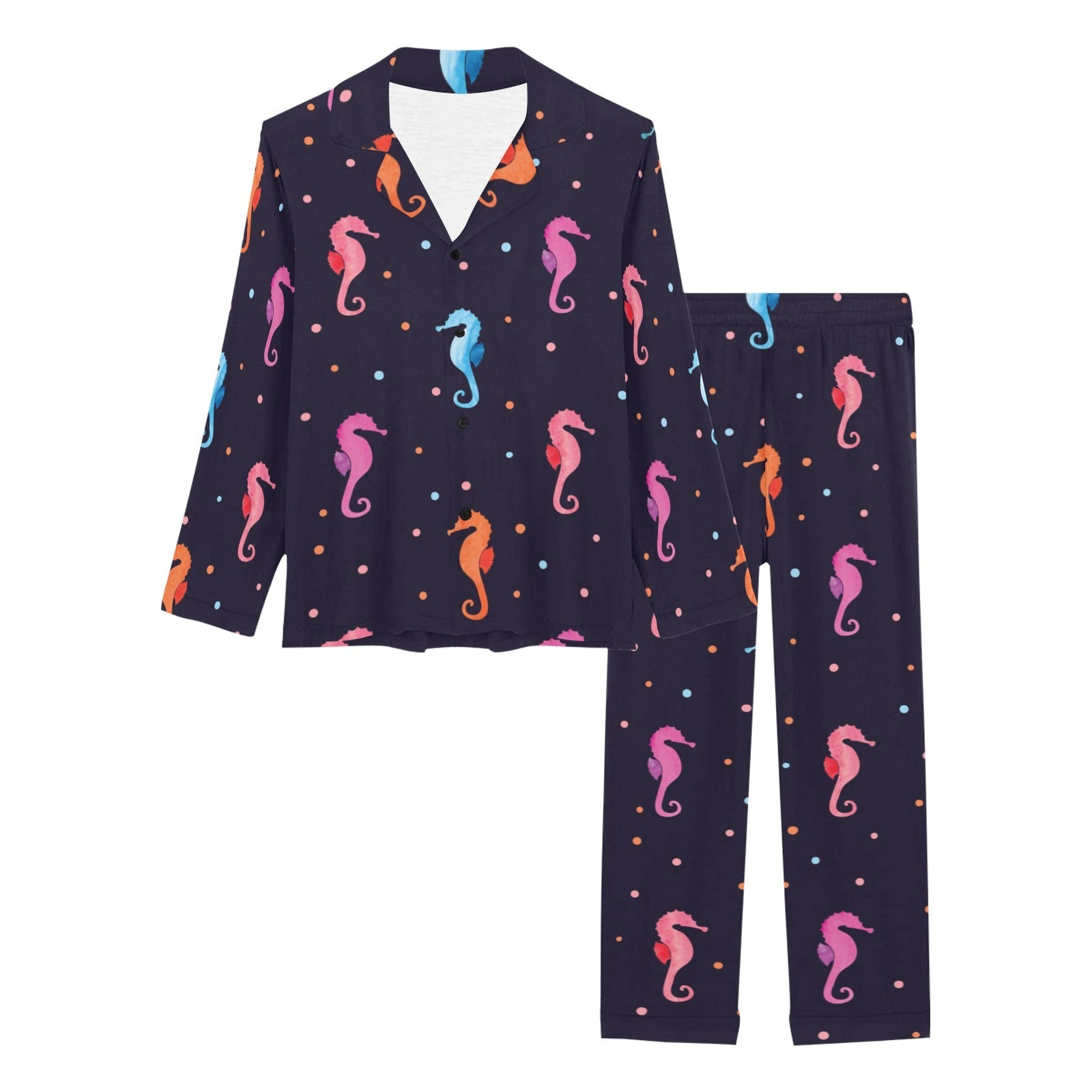 Watercolor colorful seahorse pattern Women's Long Pajama Set