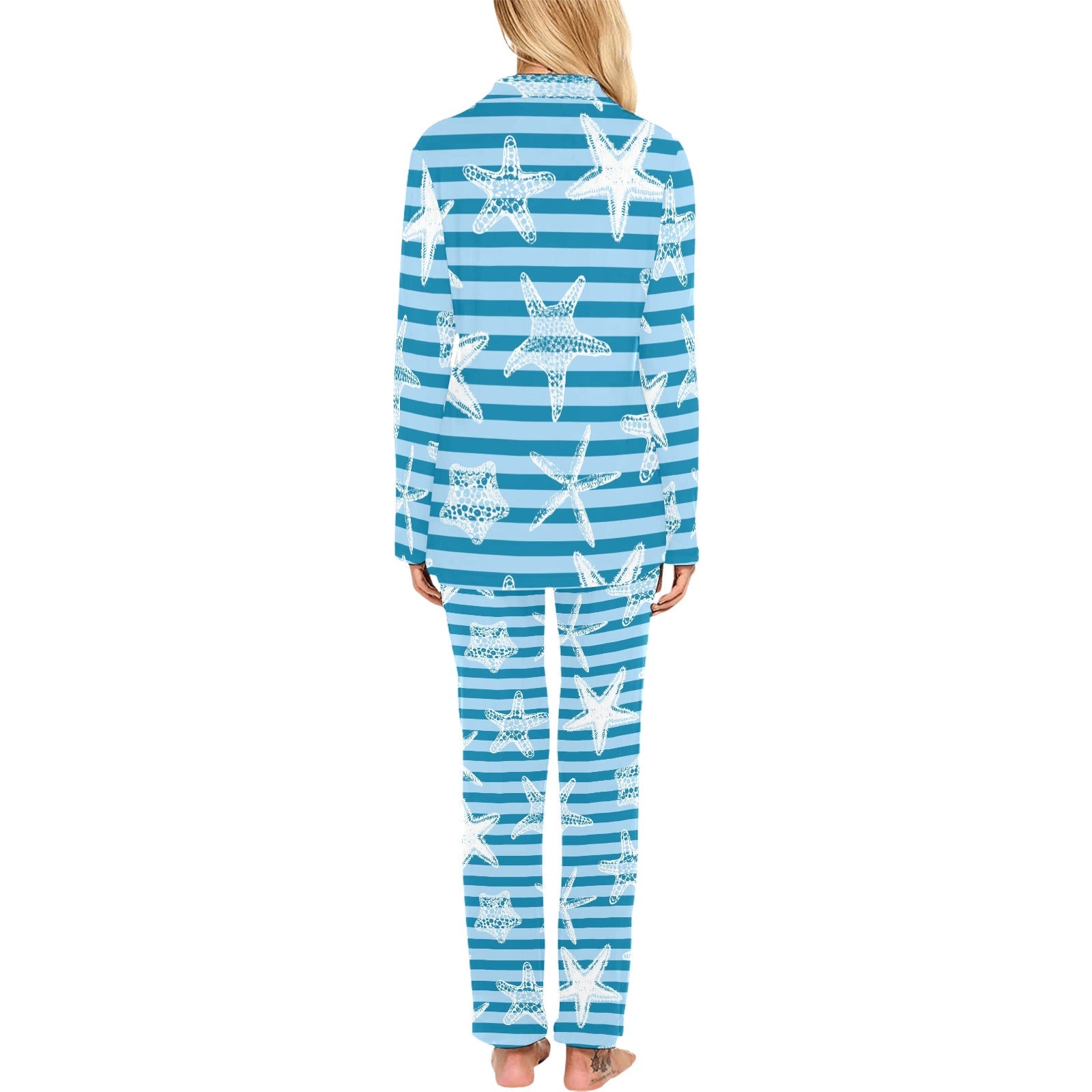 Starfish blue blackground Women's Long Pajama Set