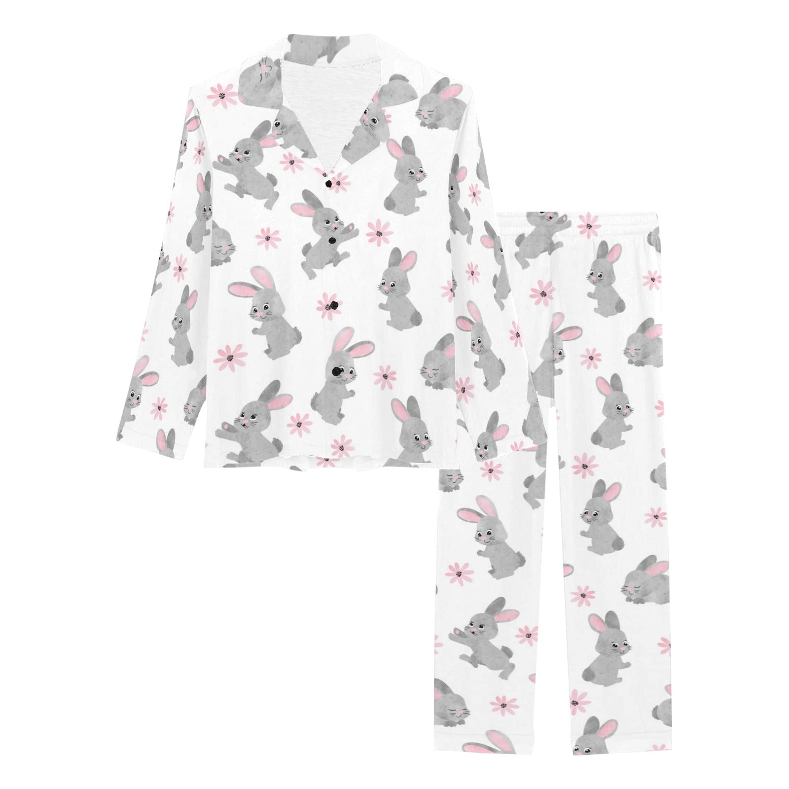Watercolor cute rabbit pattern Women's Long Pajama Set