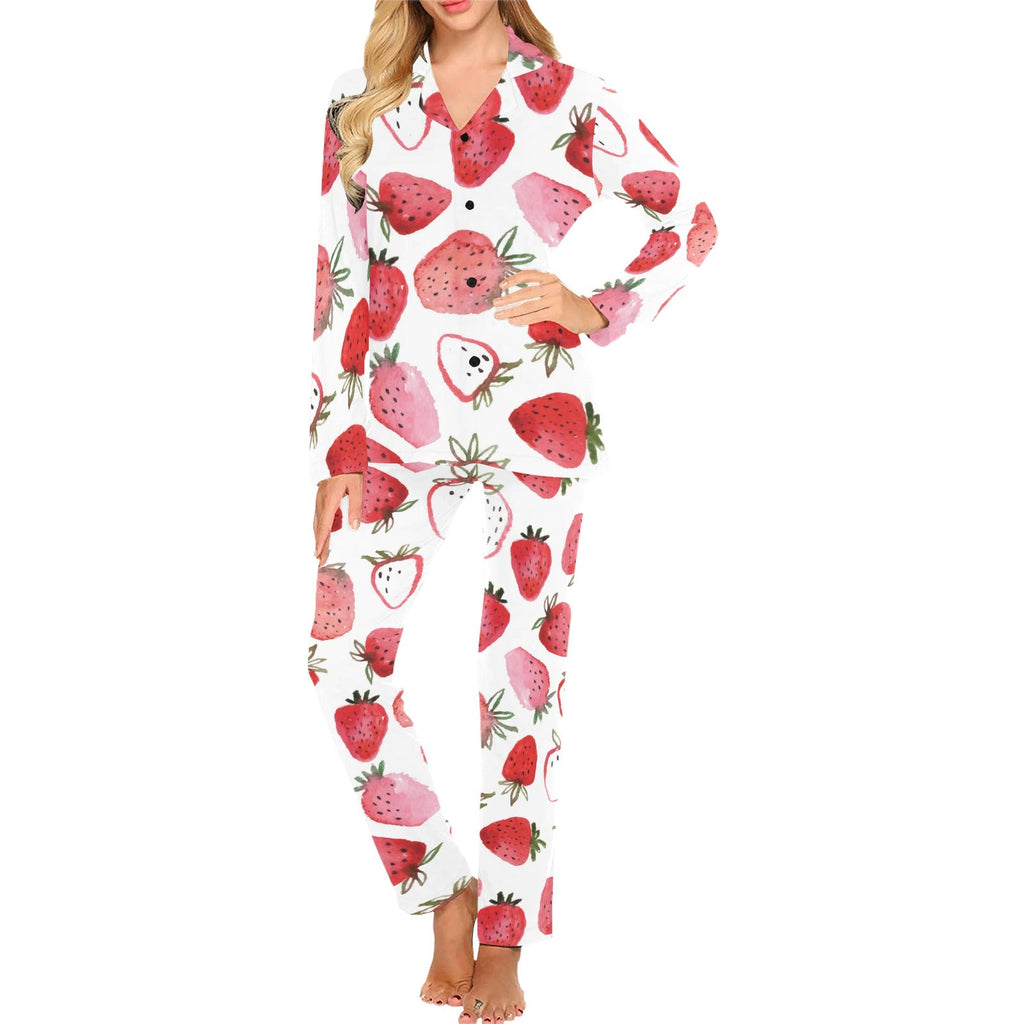 watercolor hand drawn beautiful strawberry pattern Women's Long Pajama Set