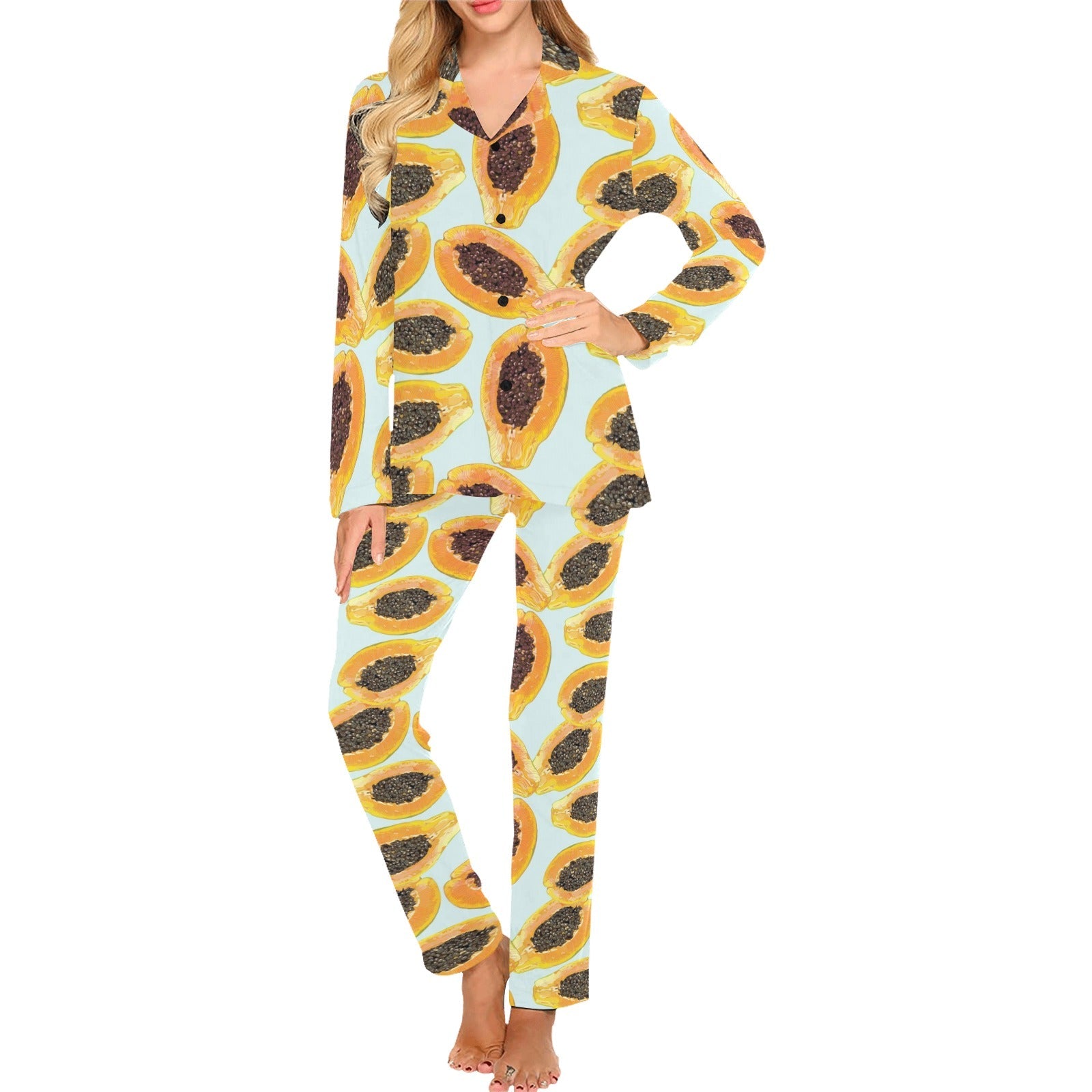 Watercolor papaya pattern Women's Long Pajama Set