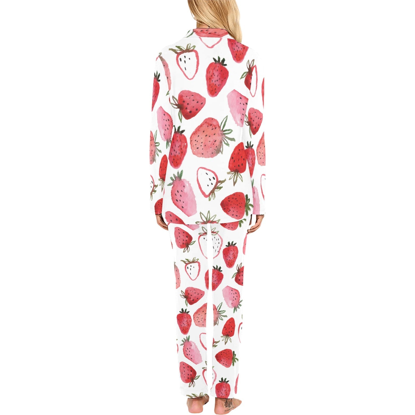 watercolor hand drawn beautiful strawberry pattern Women's Long Pajama Set