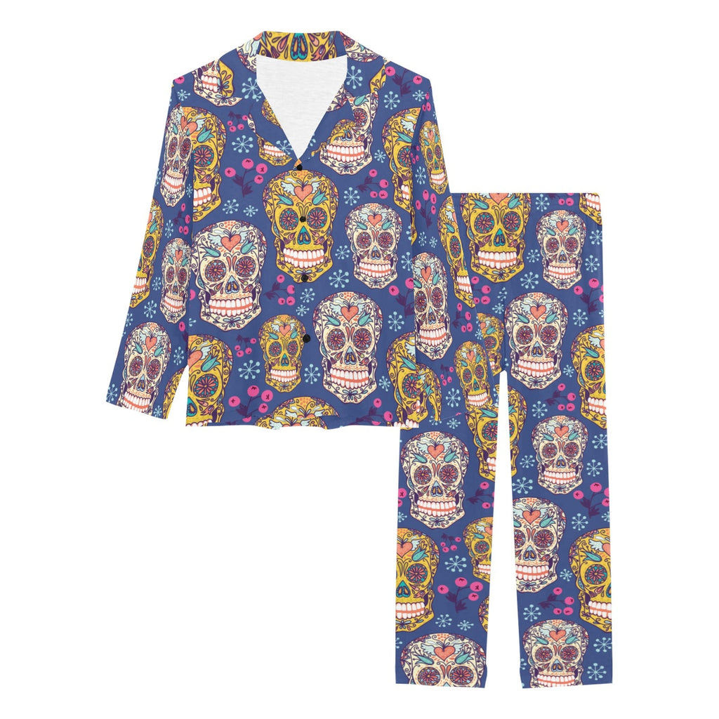 Sugar skull flower pattern Women's Long Pajama Set