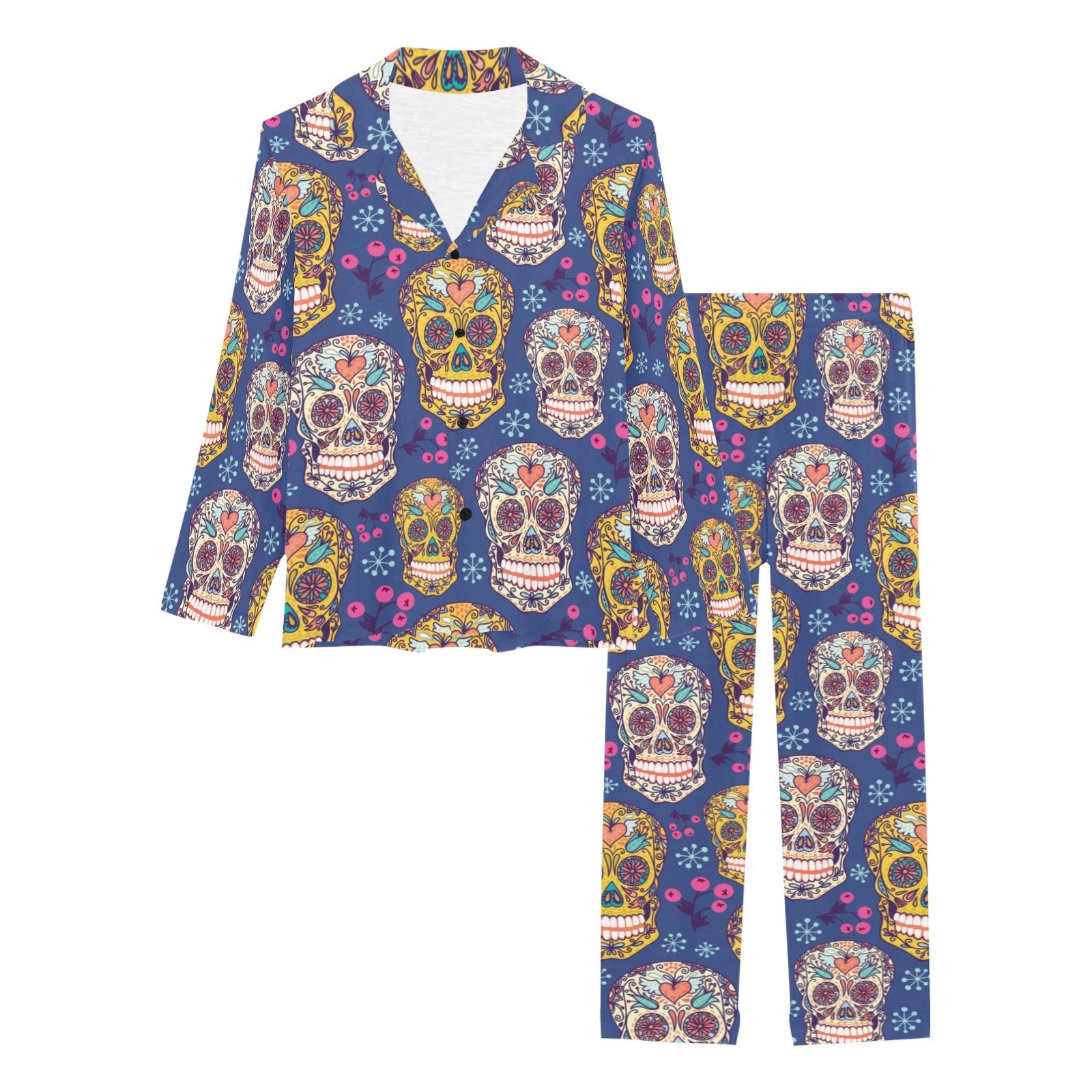 Sugar skull flower pattern Women's Long Pajama Set