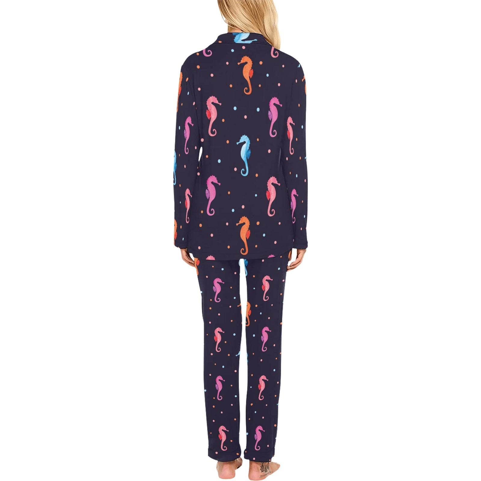 Watercolor colorful seahorse pattern Women's Long Pajama Set