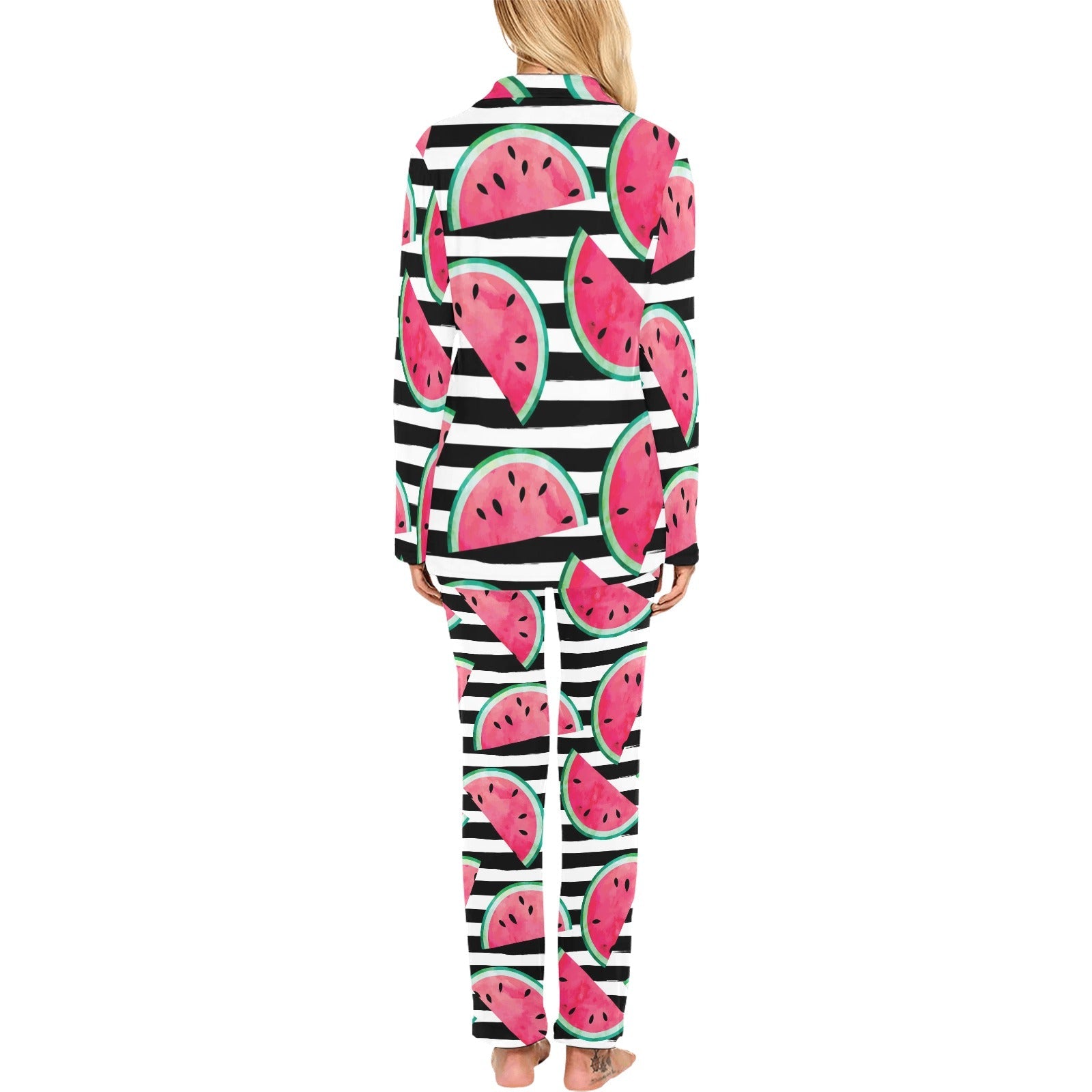 Watercolor paint textured watermelon pieces Women's Long Pajama Set
