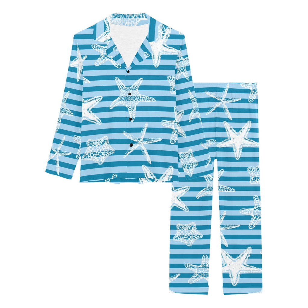 Starfish blue blackground Women's Long Pajama Set