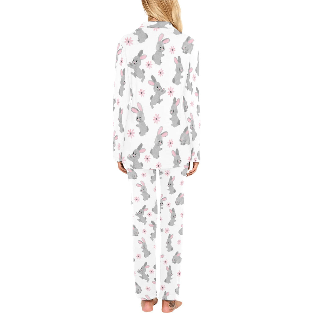 Watercolor cute rabbit pattern Women's Long Pajama Set