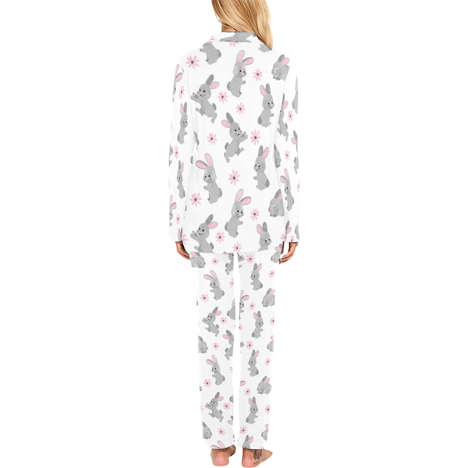 Watercolor cute rabbit pattern Women's Long Pajama Set