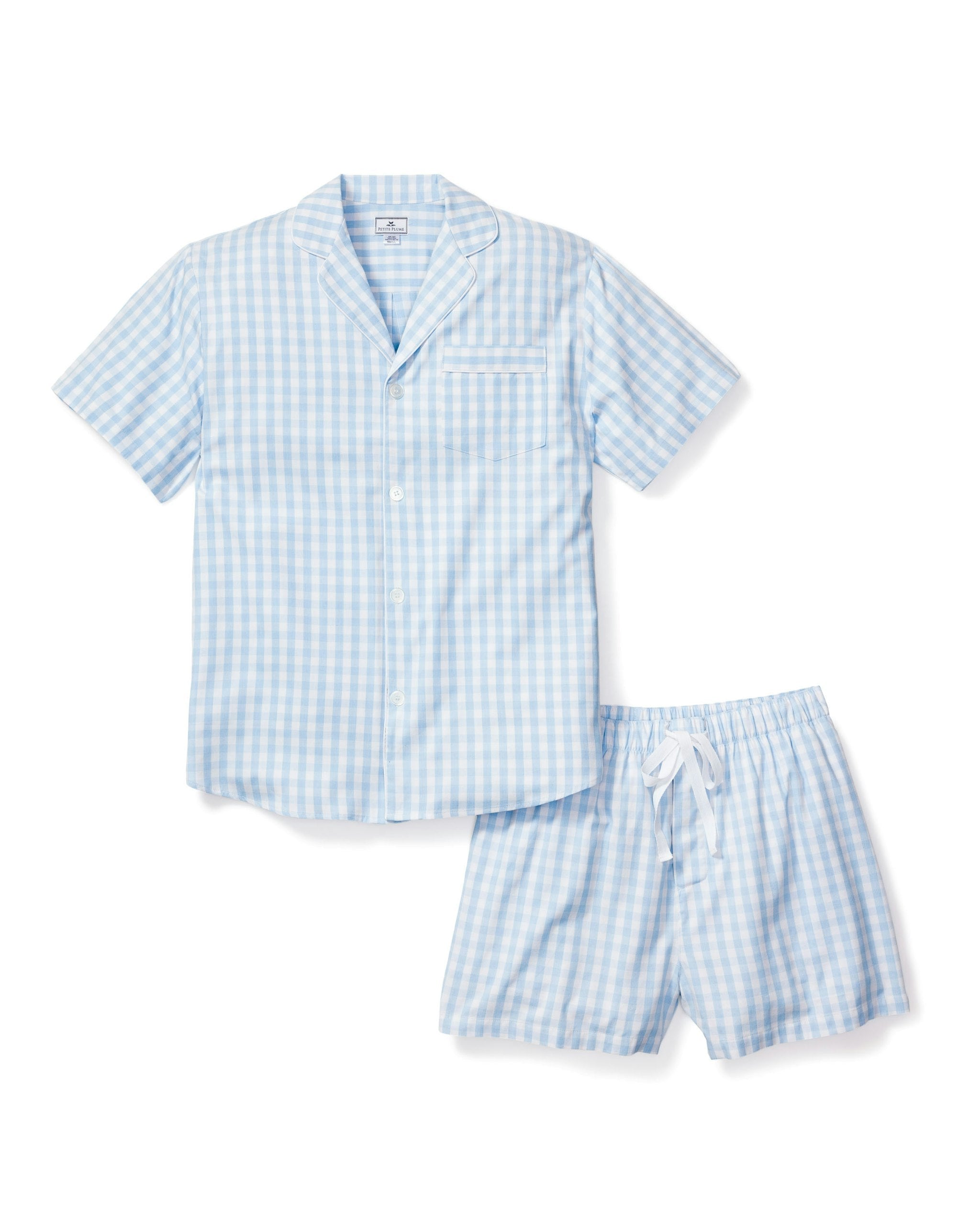 Men's Twill Pajama Short Set in Royal Blue Gingham