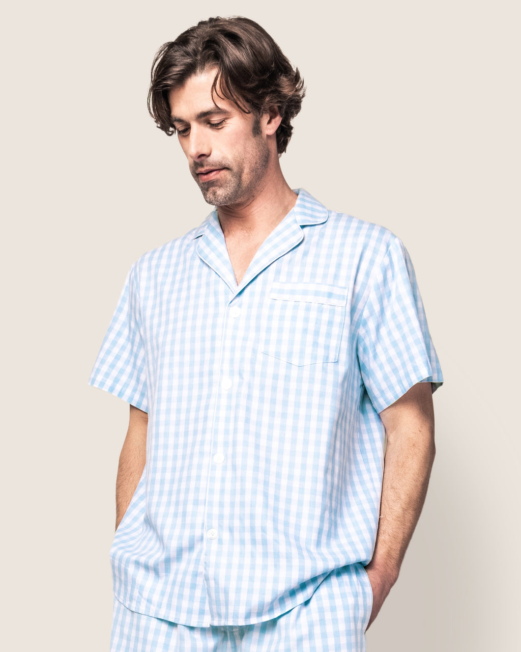 Men's Twill Pajama Short Set in Royal Blue Gingham