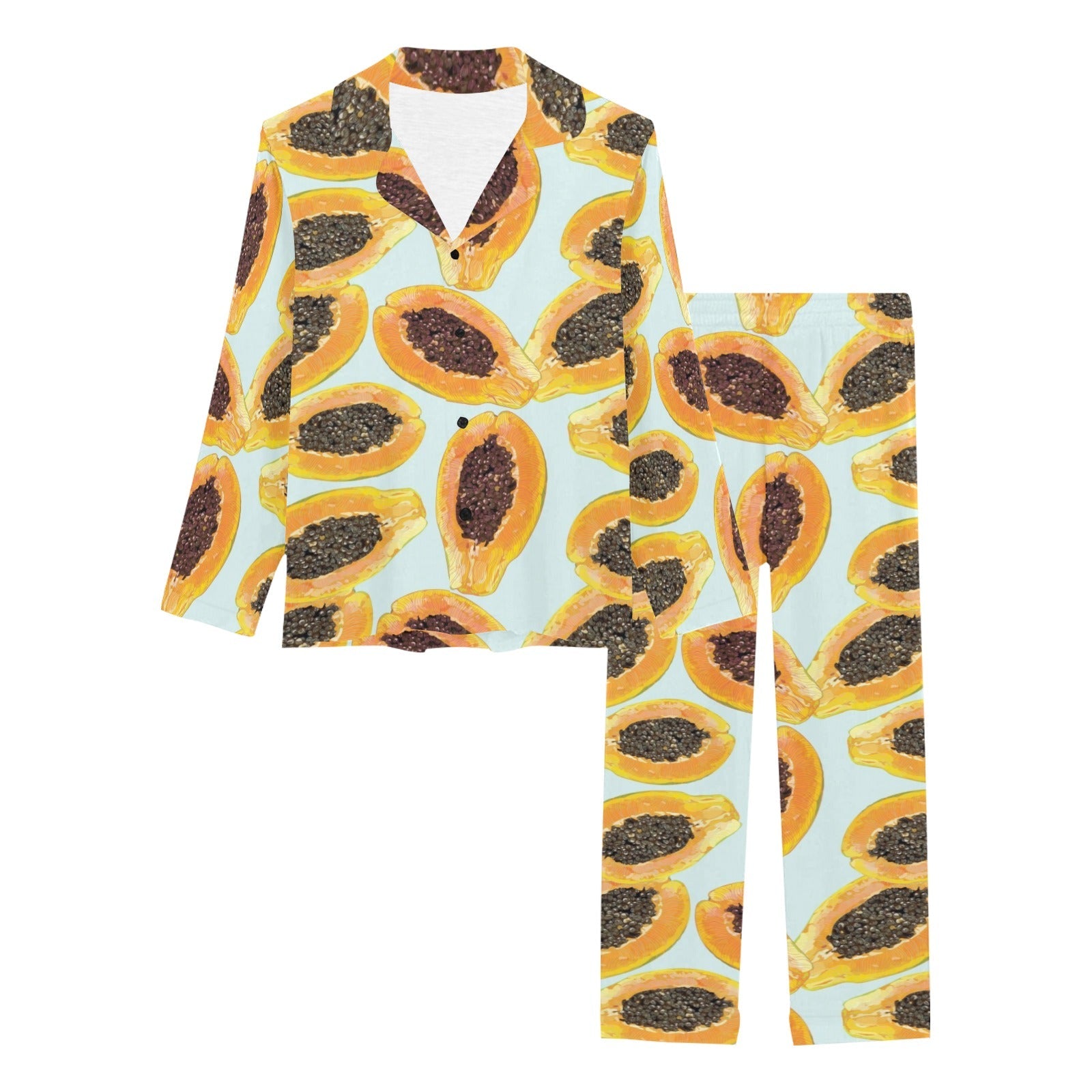 Watercolor papaya pattern Women's Long Pajama Set