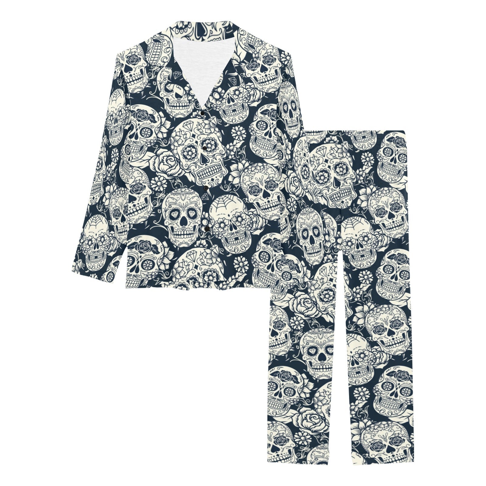 Sugar skull black white pattern Women's Long Pajama Set
