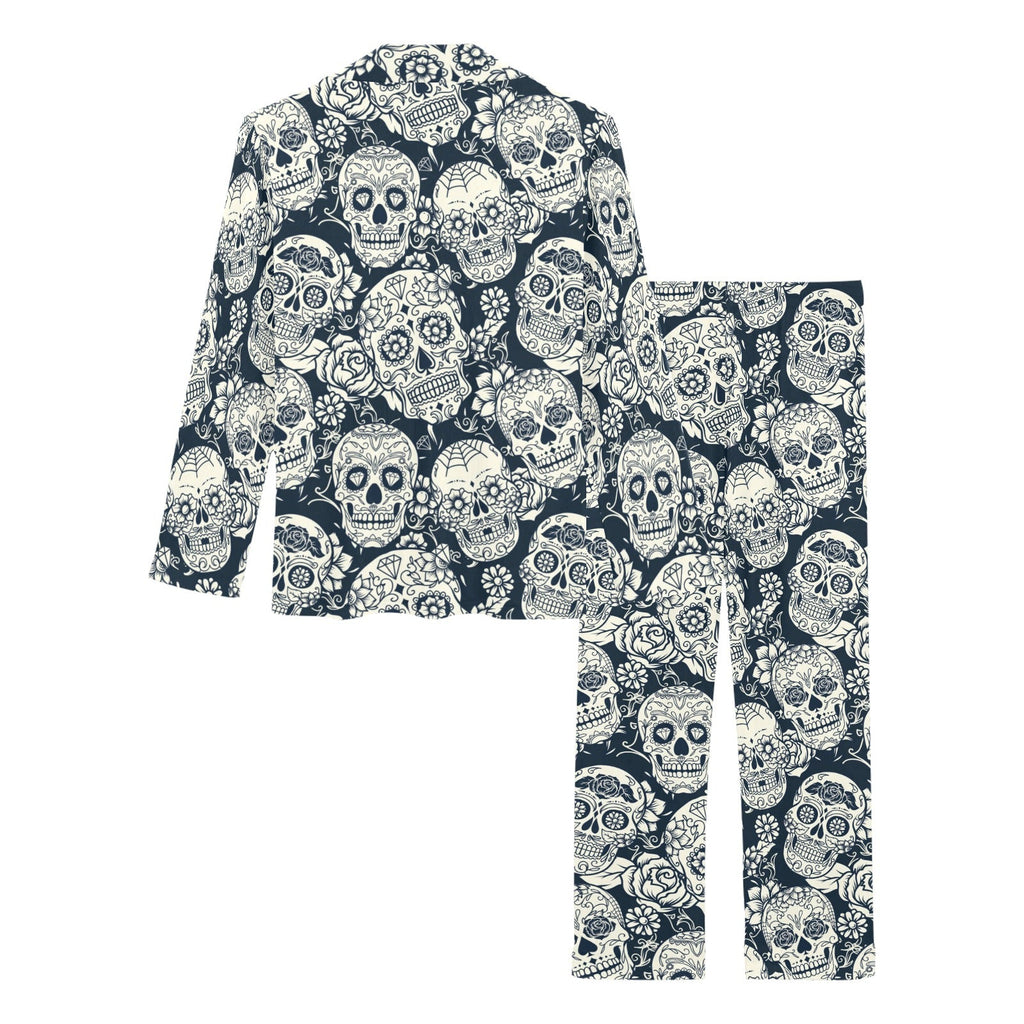 Sugar skull black white pattern Women's Long Pajama Set