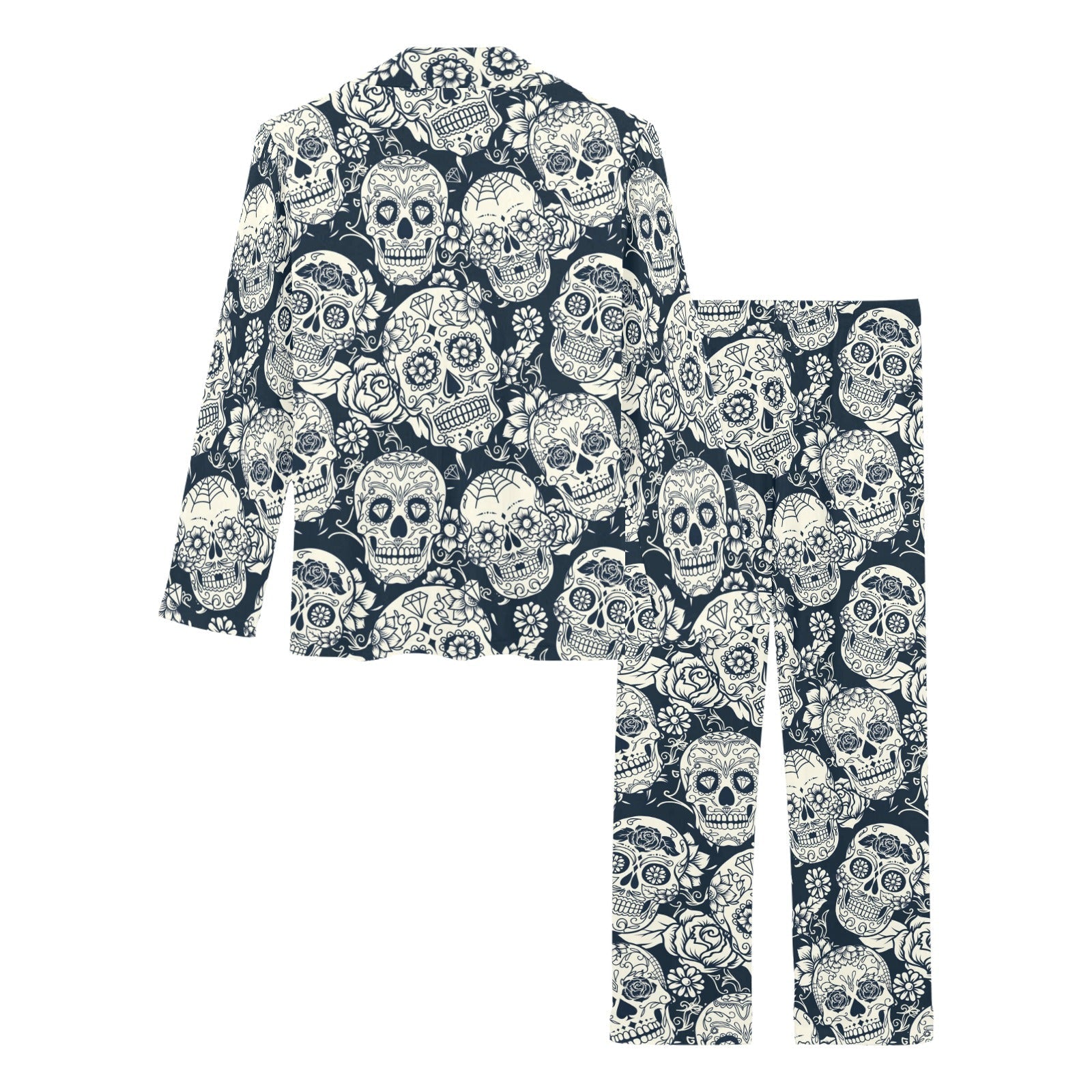 Sugar skull black white pattern Women's Long Pajama Set