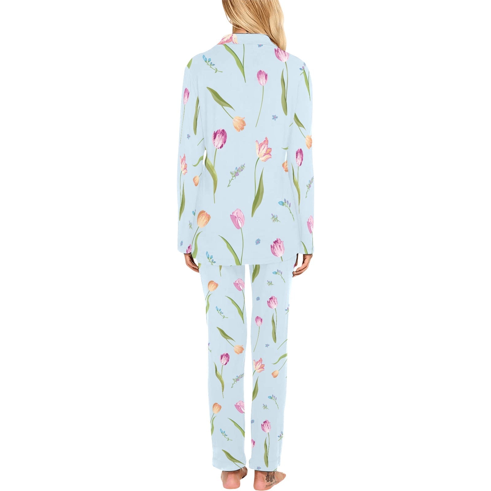 Watercolor Tulips pattern Women's Long Pajama Set