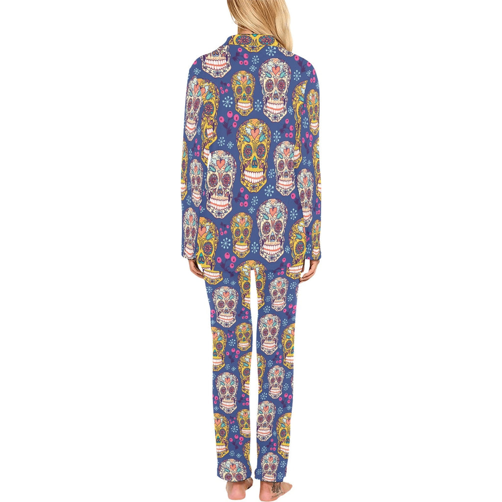Sugar skull flower pattern Women's Long Pajama Set