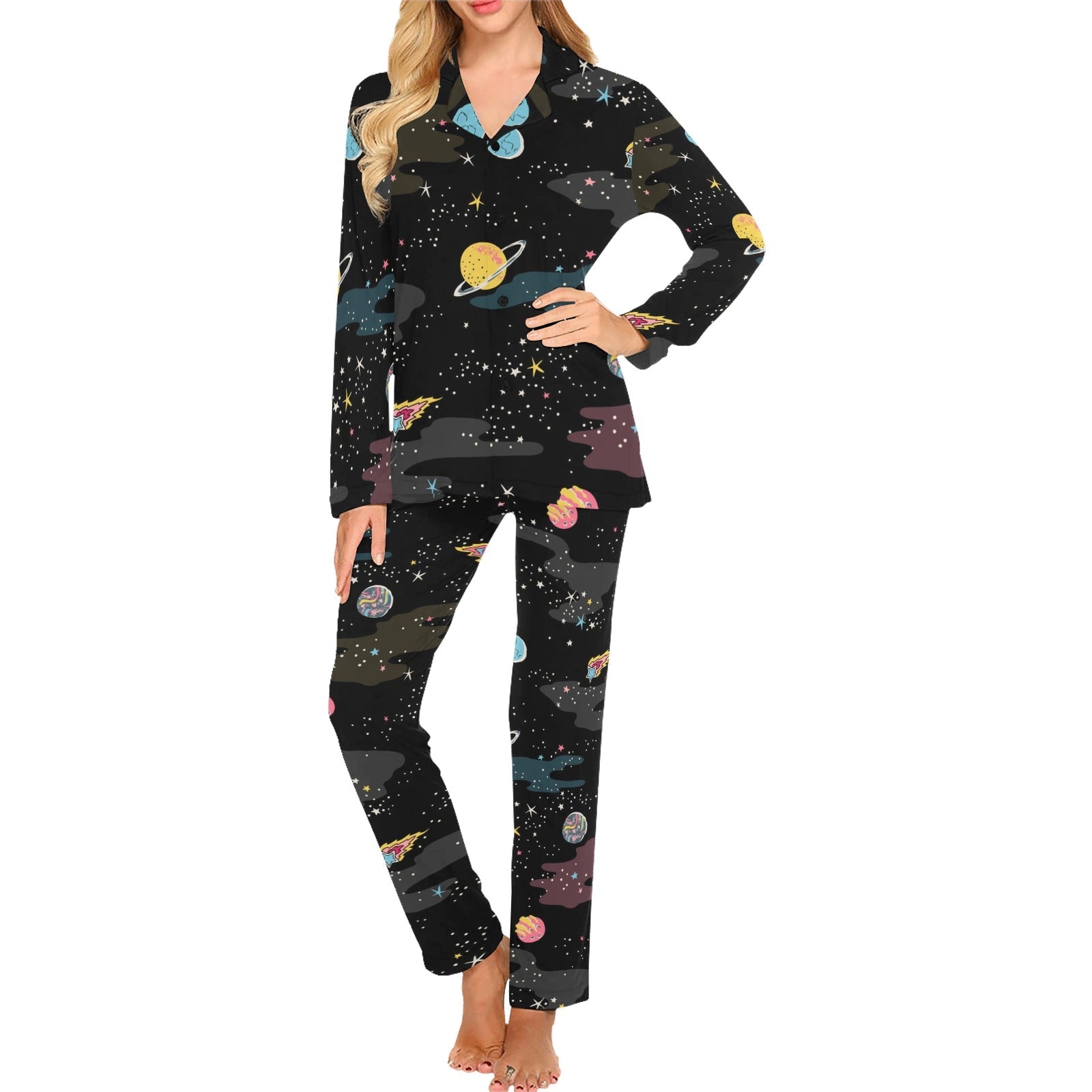 space pattern Women's Long Pajama Set