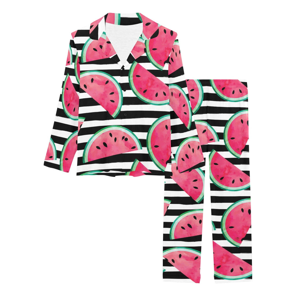 Watercolor paint textured watermelon pieces Women's Long Pajama Set