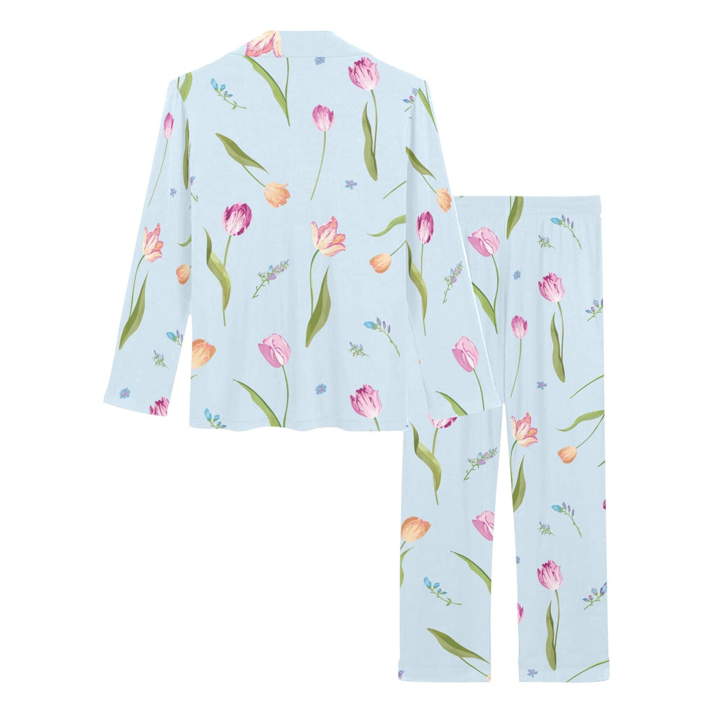 Watercolor Tulips pattern Women's Long Pajama Set